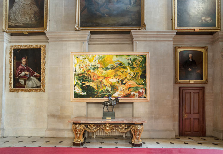 Cecily Brown, Hunt with Nature Morte and Blenheim Spaniel, 2019. Installation view of Cecily Brown at Blenheim Palace, Blenheim Palace, 2020. Photo: Tom Lindboe. Courtesy of Blenheim Art Foundation.
