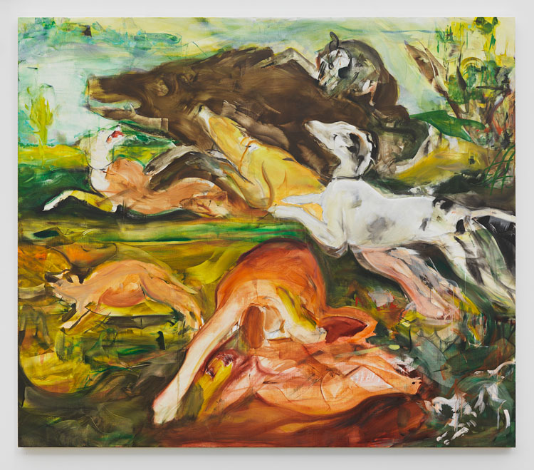 Cecily Brown, Hunt After Frans Snyders, 2019. Oil on Linen, 154.94 x 130.34 cm. Photo: Genevieve Hanson. Courtesy of the Artist and Blenheim Art Foundation.