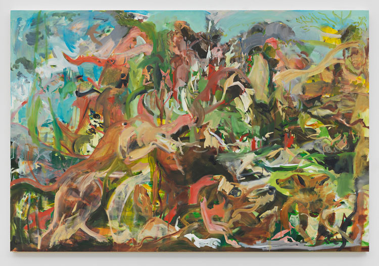 Cecily Brown, The Calls of the Hunting Horn, 2019. Oil on linen, 134.22 x 200.66 cm. Photo: Genevieve Hanson. Courtesy of the Artist and Blenheim Art Foundation.