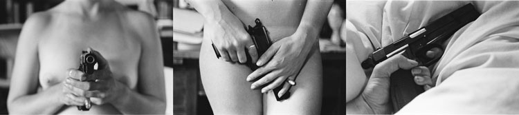 Alexis Hunter. The Model’s Revenge I-III, 1974. Set of three silver gelatin prints, printed 2010, 50.8 x 61 cm (20 x 24 in). Copyright the estate of the artist. Courtesy of Richard Saltoun Gallery.