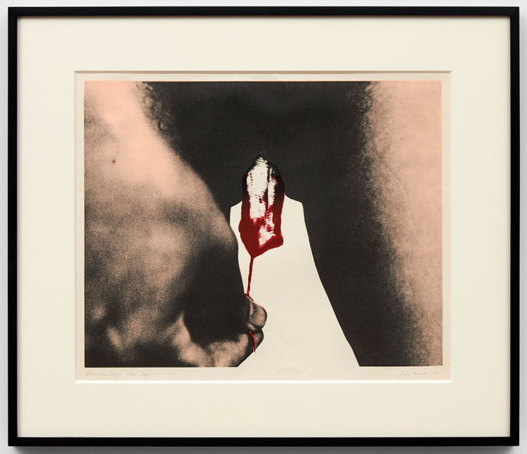 Judy Chicago. Red Flag, 1971. Photo lithograph, 42 x 52 cm. Copyright the artist. Courtesy of Richard Saltoun Gallery.