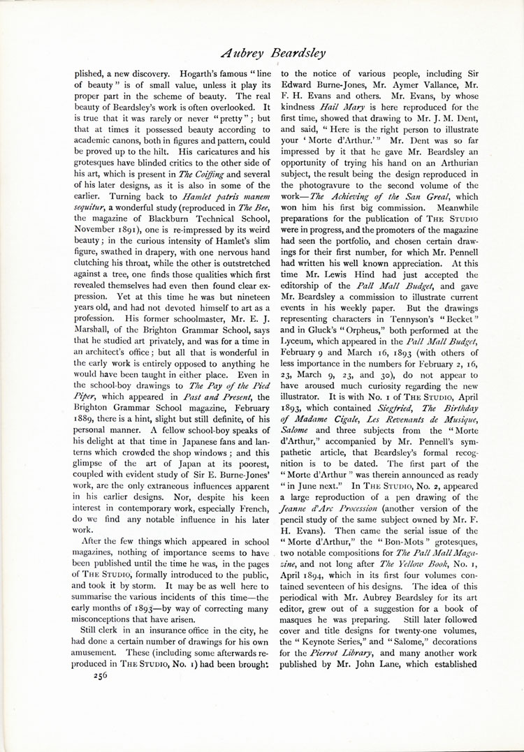 Aubrey Beardsley. In Memoriam. The Studio, An Illustrated Magazine of Fine and Applied Art, Vol 13, 1898, page 256. © Studio International Foundation.