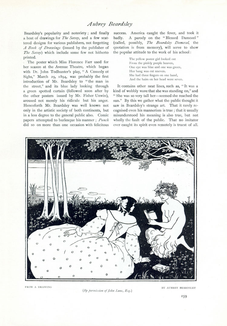 Aubrey Beardsley. In Memoriam. The Studio, An Illustrated Magazine of Fine and Applied Art, Vol 13, 1898, page 259. © Studio International Foundation.