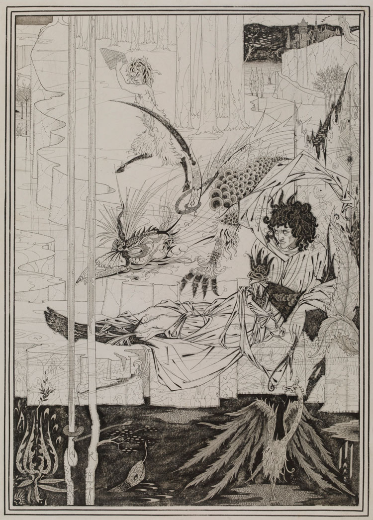 Aubrey Beardsley. How Arthur saw the Questing Beast, 1893. Ink and wash on paper, 37.8 x 27 cm. Victoria and Albert Museum.