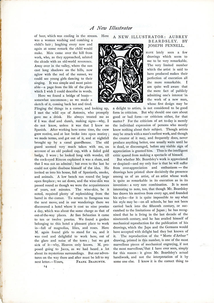 A New Illustrator: Aubrey Beardsley, The Studio, An Illustrated Magazine of Fine and Applied Art, Vol 1, No 1, April 1893, page 14. © Studio International Foundation.