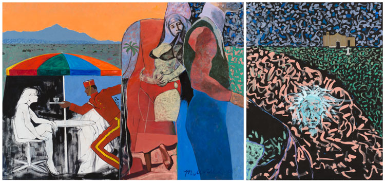 Maurice Burns. Galisteo Fantasy (diptych), 1989-93. Oil on canvas, 56 x 119 1/4 in overall. Image courtesy the artist and Gerald Peters Contemporary.