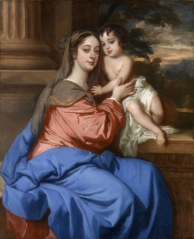 Peter Lely. Barbara Palmer (née Villiers), Duchess of Cleveland with her son, probably Charles Fitzroy, as the Virgin and Child, c1664. Oil paint on canvas, 124.7 x 102 cm.