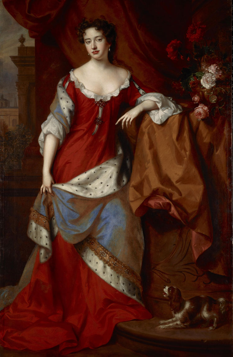 William Wissing. Queen Anne, when Princess of Denmark, c1685. Oil paint on canvas, 199.4 x 128.3 cm. National Galleries of Scotland, Edinburgh.