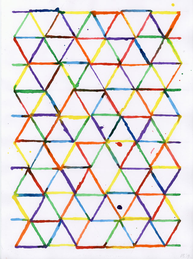 David Batchelor. Colour Triangle 06, 2019. Acrylic on squared paper, 40 x 29.5 cm (paper). Photo: Lucy Dawkins. Courtesy of the Artist and Ingleby, Edinburgh.