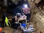 Installing Entirely Hollow Aside from the Dark, Creswell Crags Cave, Worksop, 2019. Photo: Martin Kennedy.