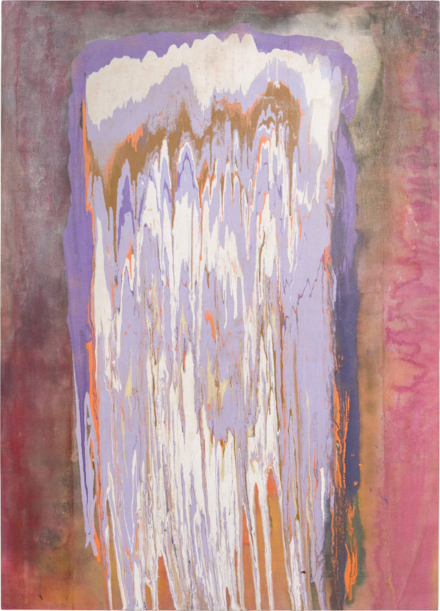 Frank Bowling. Ziff, 1974. Acrylic paint on canvas, 201 x 146 x 5 cm. Private collection, London, courtesy Jessica McCormack. © Frank Bowling, All Rights Reserved, DACS 2019.