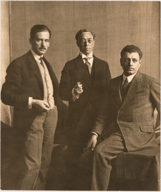 Left to right: Walter Gropius, Wassily Kandinsky and J.J.P. Oud during the Bauhaus exhibition in Weimar, 1923. Canadian Centre for Architecture (CCA), Montreal.