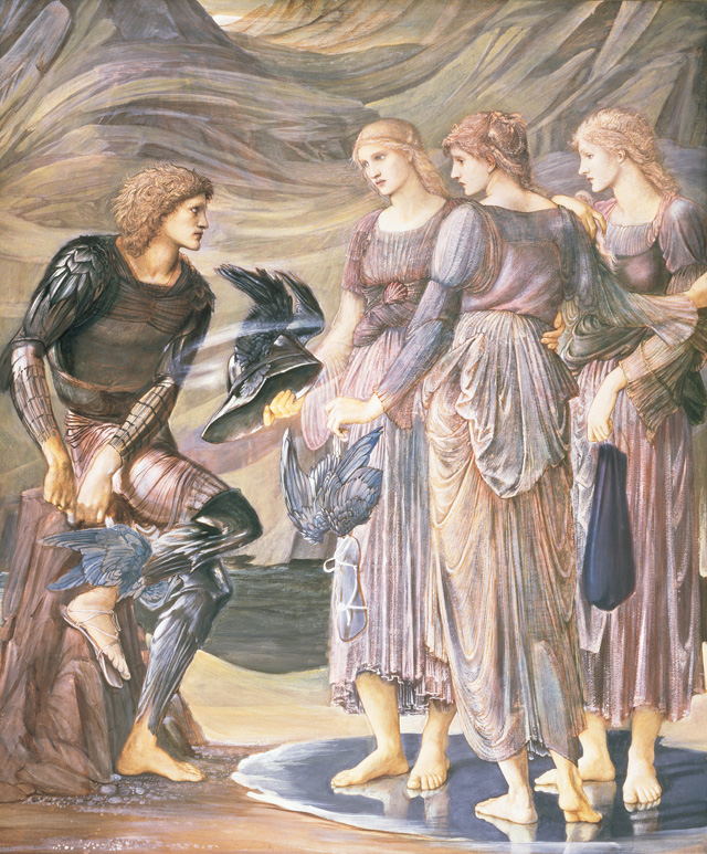 Edward Burne-Jones. Perseus and the Sea Nymphs (The Arming of Perseus), 1877. Bodycolour on paper, 152.8 x 126.4 cm. Southampton City Art Gallery.