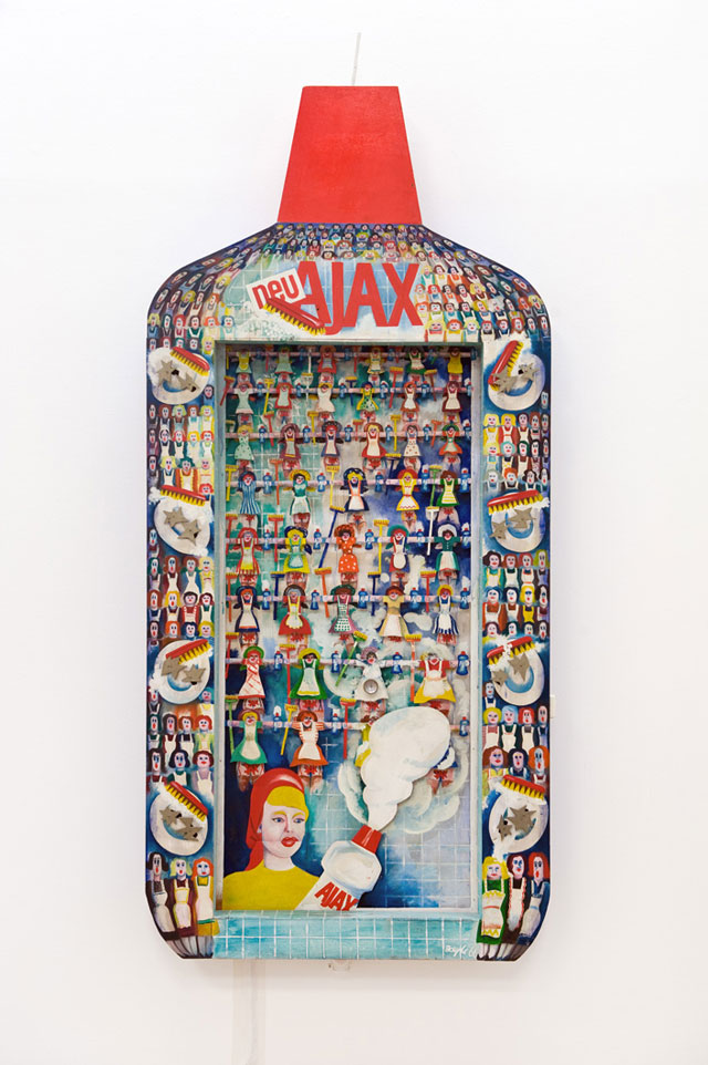 Thomas Bayrle. Ajax, 1966. Oil on wood construction and engine, 88 5/8 x 41 3/8 x 4 3/4 in (225 x 105 x 12 cm). Photograph: Colin Davison.