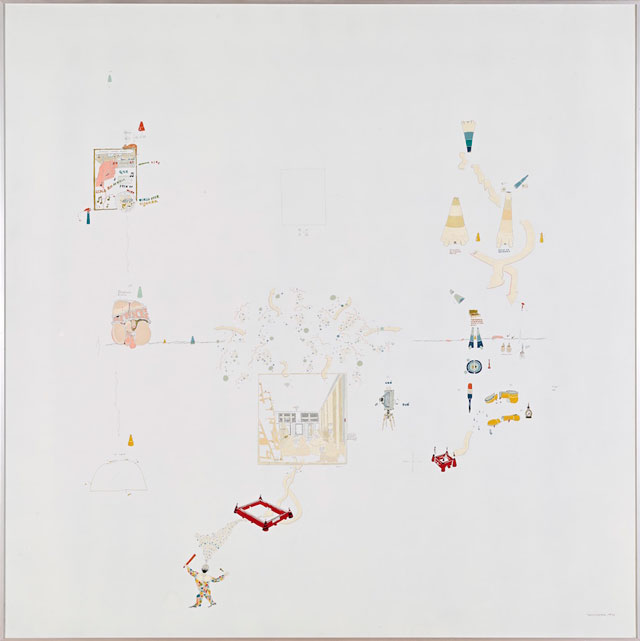 Gianfranco Baruchello. Diego Kid al servizio di sua maestà (Diego Kid on His Majesty’s Service), 1974. Mixed media on aluminium, 100.5 x 100.5 cm. Private collection, Italy.