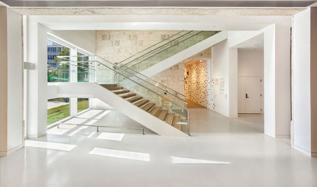 View of the The Bass' first floor staircase. Photograph: Zachary Balber. Courtesy of The Bass, Miami Beach.