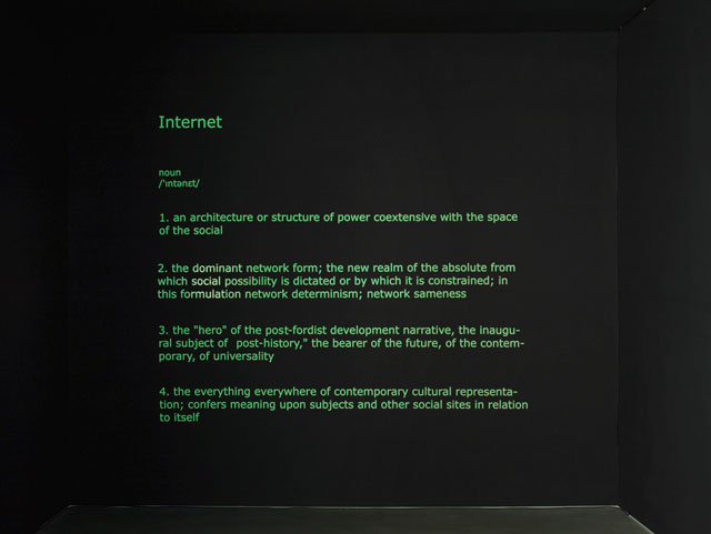 Zach Blas. Totality Study #1: Internet, a definition, 2015. Photoluminescent vinyl. Courtesy of the artist. Photograph: Andy Keate.
