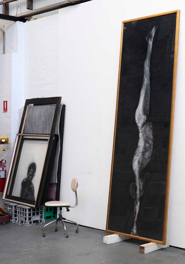 Godwin Bradbeer. Fall, 1981, in studio 2016. Chinagraph, silver oxide, pastel and charcoal. Collection of the artist. Photograph: Julian di Stefano.