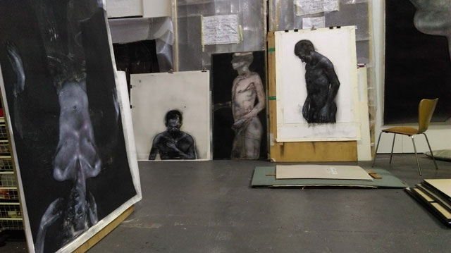 Studio photograph, 2017. From left: The Lodger, 2014; Oath, 2011; Breathing Man, 1980; One Man, 2016. Photograph: the artist.