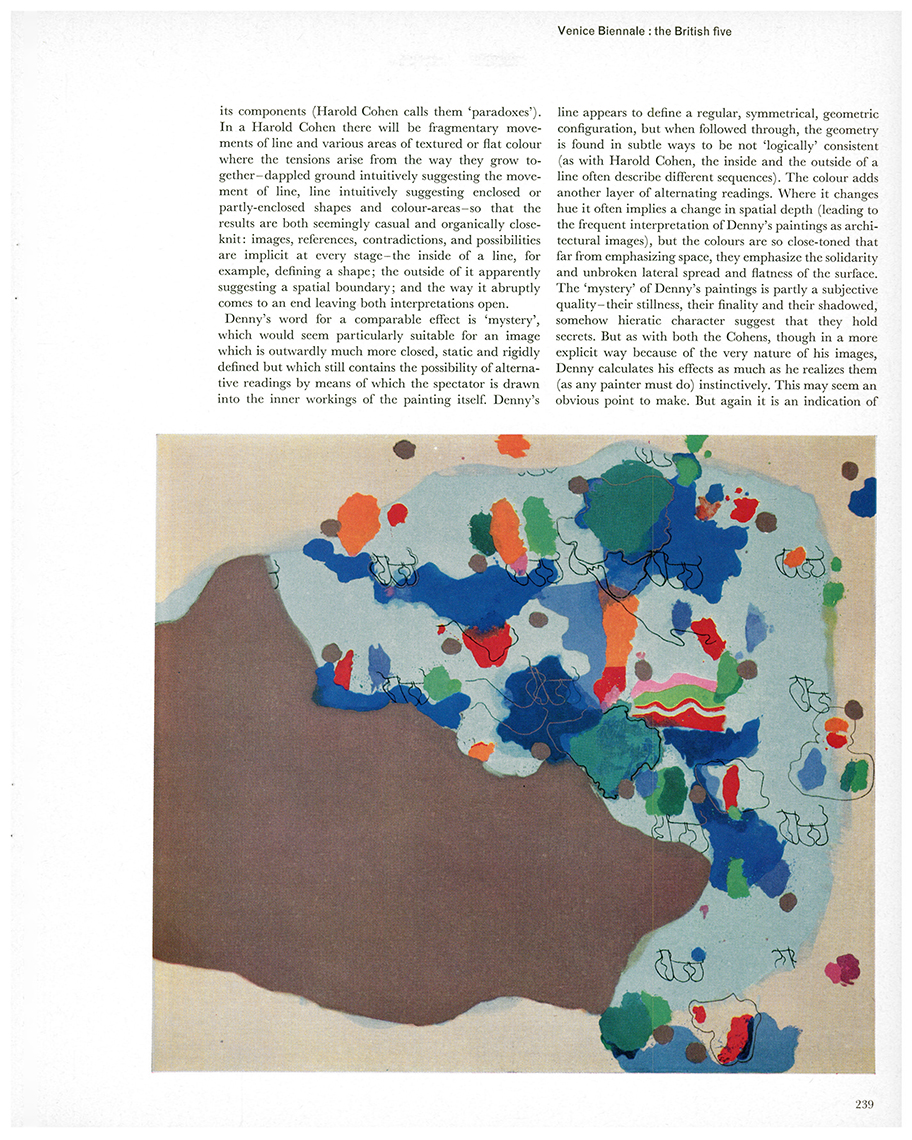 Venice Biennale: the British five by David Thompson, Studio International, Vol 171, No 878, June 1966, page 239. © Studio International.