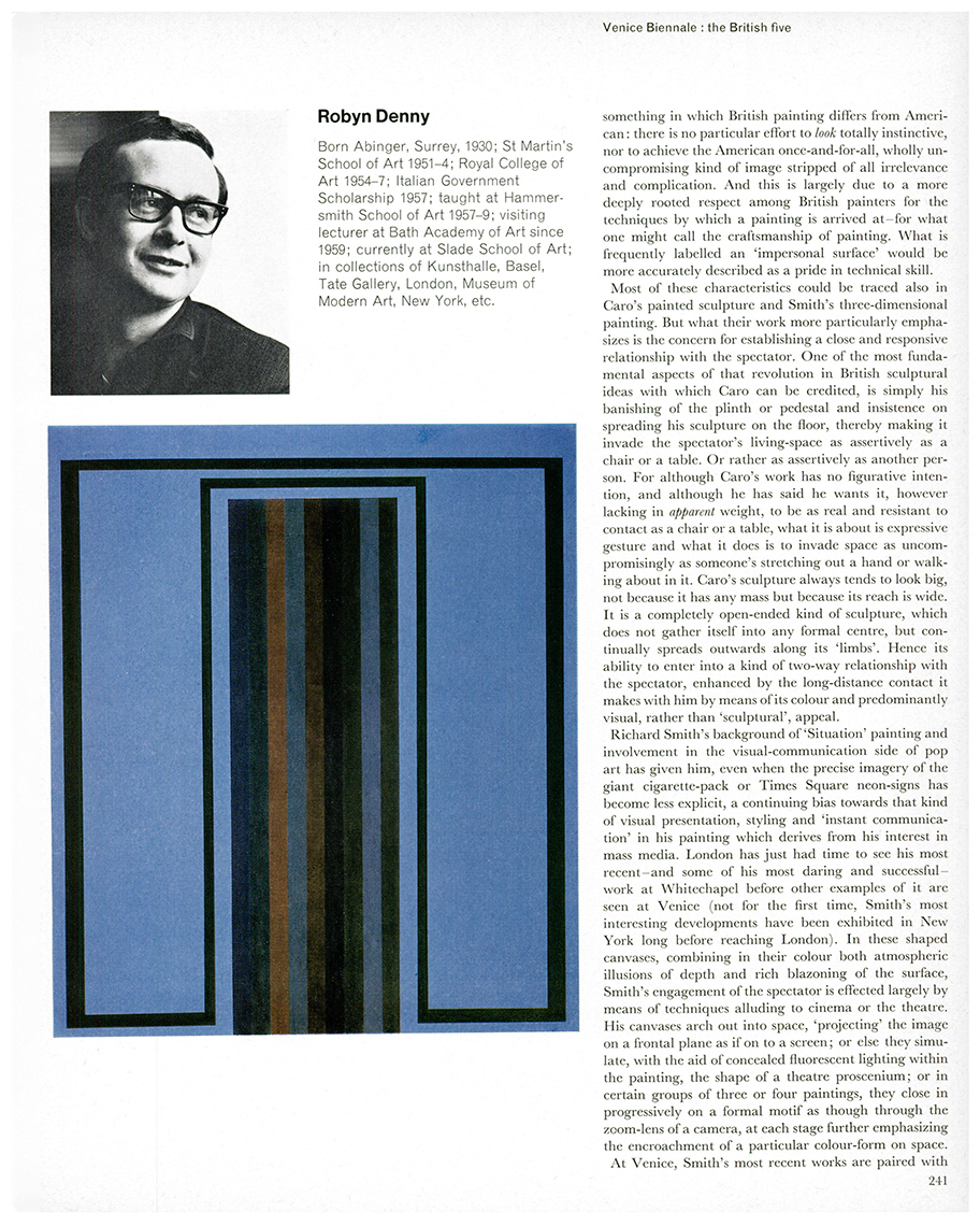 Venice Biennale: the British five by David Thompson, Studio International, Vol 171, No 878, June 1966, page 241. © Studio International.