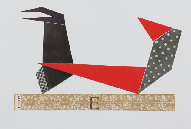 Geta Brătescu. Le Theatre des Formes (The Theatre of Forms), 2011. Collage on paper, six parts.
Courtesy Ivan Gallery, Bucharest and Galerie Barbara Weiss, Berlin. Photograph: Stefan Sava.