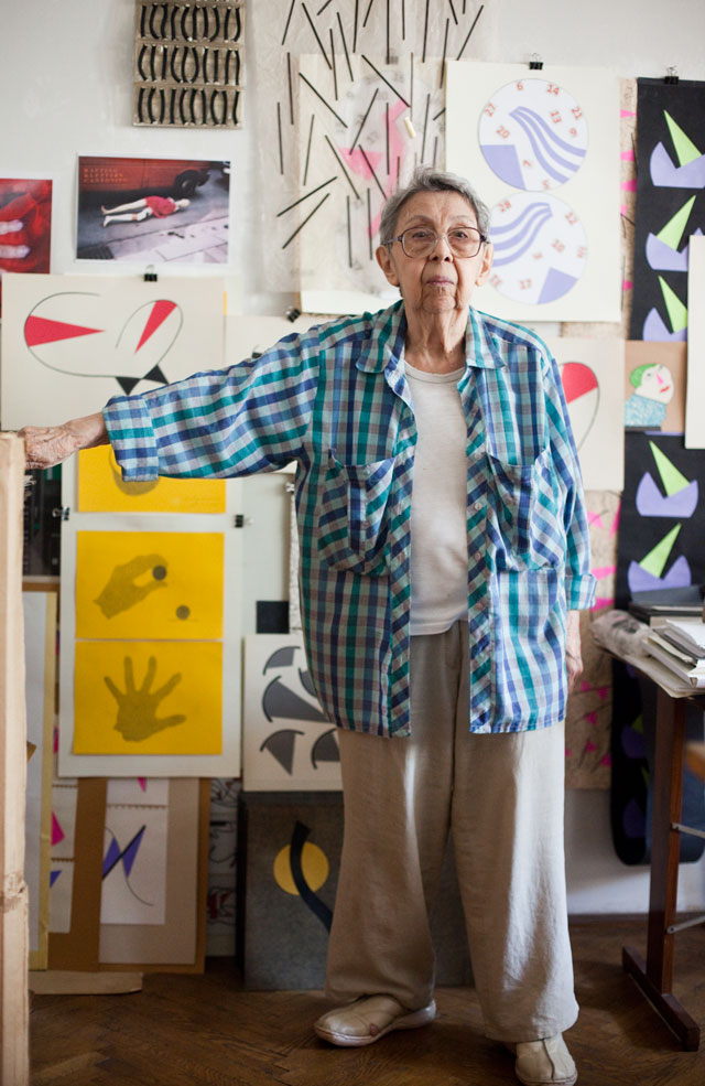 Geta Brătescu in her studio. Photograph: Stefan Sava.