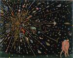 Fred Tomaselli. Study for Expulsion, 2000. Leaves, pills, acrylic, photocollage, and resin on wood panel, 24 × 30 in. Private Collection.