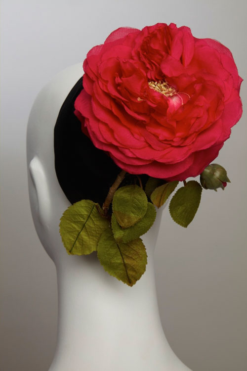 Cristobal Balenciaga. Black silk cocktail hat with silk rose. Collection of Hamish Bowles. Photo by Kenny Komer.