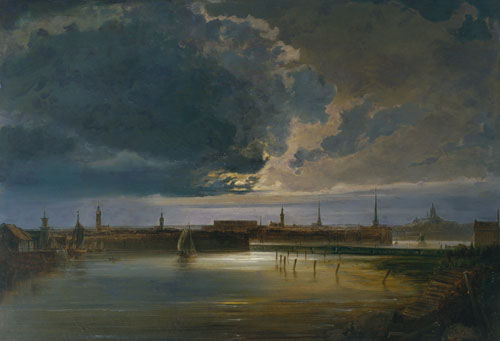 Peder Balke. Moonlit View of Stockholm, c1850. Oil on canvas, 67.3 x 100.3 cm. Collection of Asbjørn Lunde, New York. © Photograph courtesy of the owner.