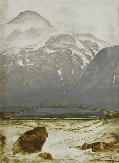 Peder Balke. The Old Bridge, 1860s. Oil on panel, 35 × 26 cm. Private collection. © Blaafarvevæket, Modum. Photograph: Thomas Widerberg.