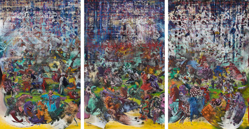 Ali Banisadr. Ran, 2014. Oil on linen, 96 x 180 in.