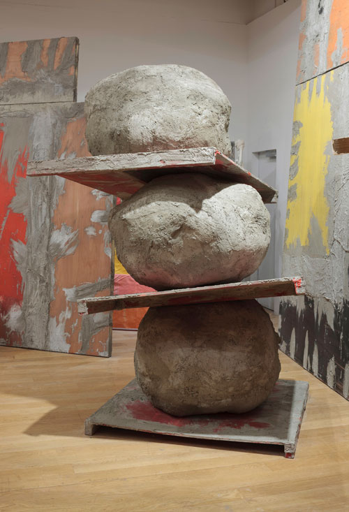 Phyllida Barlow. Untitled: stack, 2015. Plywood, timber, wire mesh, scrim, cement, sand, polyurethane foam, PVA, paint, 360 x 360 x 290 cm. Courtesy the artist and Hauser & Wirth. Photograph: Ruth Clark.