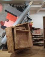 Phyllida Barlow. Untitled: boxes, 2015. Timber, plywood, paint, cardboard, paper, plastic, bonding plaster, sand, PVA, 380 x 410 x 260 cm. Installation view. Courtesy the artist and Hauser & Wirth. Photograph: Ruth Clark.