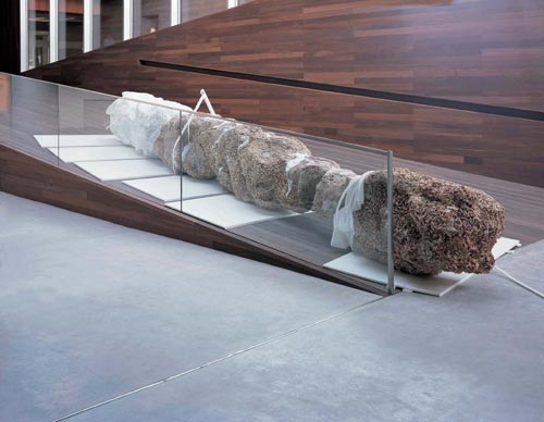Matthew Barney. <em>Ambergris,</em> 2005. Cast shrimp, sea shells, epoxy, polycaprolactone thermoplastic and self-lubricating plastic. Overall installed dimensions variable: ambergris: 111.8 x 91.4 x 731.5 cm; winch: 76.2 x 149.9 x 76.2 cm. Installation view: Leeum, Samsung Museum of Art, Seoul. Photograph: Hyunsoo Kim. Courtesy of the Gladstone Gallery, New York © 2005 Matthew Barney