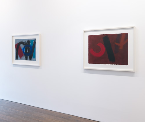 Wilhelmina Barns-Graham. Art First installation view 4, showing Scorpio Series 2, No. 14 & April V, 2001. Courtesy of Art First.