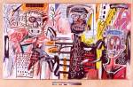 Jean-Michel Basquiat, Philistines 1982. Acrylic and oil paintstick on canvas 72 x 123 in. (182.9 x 312.4 cm). Collection of Mr. and Mrs.  Thomas E. Worrell Jr.
