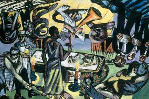 Max Beckmann. Death 1938. Oil on canvas, 121 x 176.5cm. Staatliche Museen zu Berlin, Preussicher Kulturbesitz Nationalgalerie. Photo credit: Jürg P. Anders, Berlin. Copyright VG BILD-KUNST, Bonn/DACS 2002