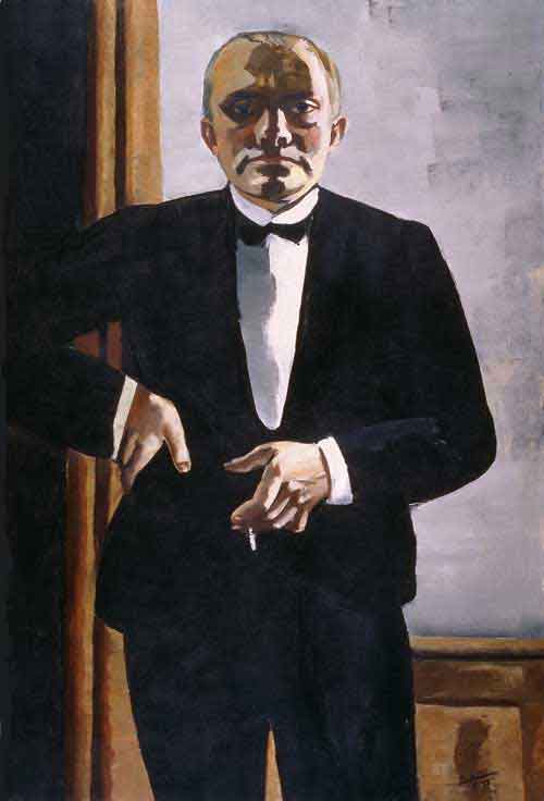 Max Beckmann. Self-Portrait in Tuxedo 1927. Oil on canvas, 139.5 x 95.5cm. Courtesy of the Busch-Reisinger Museum, Harvard University Art Museums, Association Fund. Copyright VG BILD-KUNST, Bonn/DACS 2002