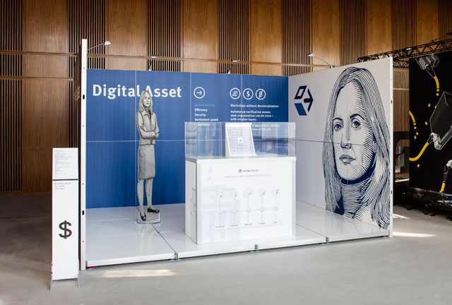 Simon Denny with Linda Kantchev. Blockchain Visionaries, 2016. Mixed media. Installation view. Courtesy Simon Denny; Galerie Buchholz, Cologne/Berlin/New York. Commissioned and co-produced by Berlin Biennale for Contemporary Art. With the support of Galerie Buchholz, Cologne/Berlin/New York; Creative New Zealand. Photograph: Timo Ohler.