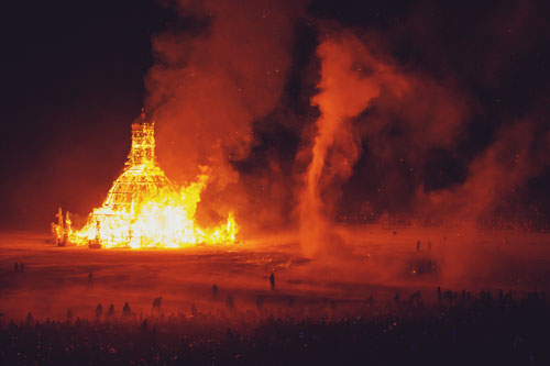 David Best. Temple of Grace, 2014. Burning Man, Black Rock Desert, Nevada, USA. On fire. Photograph: Zipporah Lomax.