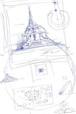 David Best. Sketch for a temple, drawn during the interview. @ Anna McNay.