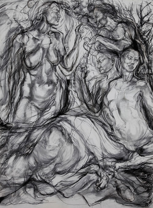 Beth Fisher RSA. Maiden (Triptych, detail), Tilly in the Unicorn Series, 2000-9. Cont