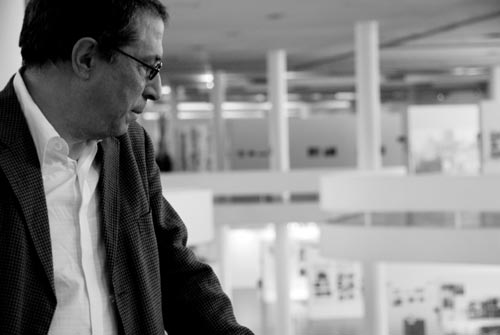 Ivo Mesquita, chief curator of Bienal Internacional de Arte de São Paulo, on the floor he promised to leave empty for the exhibition. Photographer: Eliza Ramos