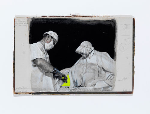 Gideon Kiefer. The solemn moment, 2013. Pencil and goache on a book cover, 26 x 16.5 cm. Courtesy Rosenfeld Porcini.