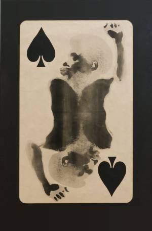 David Hammons. Spade (Power to the Spade), 1969. Body print, pigment, and mixed media on paper, 53 1/4 x 35 1/4 in.
Collection of Jack and Connie Tilton, New York. [On view at Grey Art Gallery, NYU].