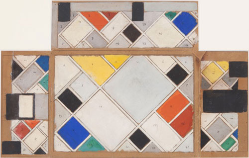 Theo van Doesburg. Colour design for ceiling and three walls, small bathroom, conversion of Café Aubetter interior Strasbourg, 1926-27. Gouache on paperboard, 43.7 x 74.5 cm. Courtesy Galerie Gmurzynska AG.