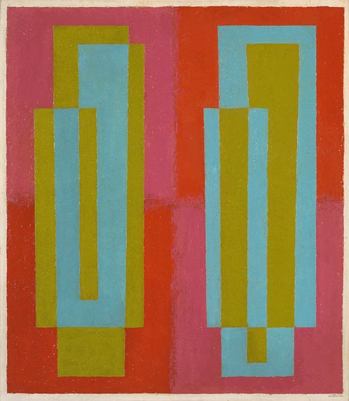 Josef Albers. Oscillating (C) 1940-45. Oil on masonite. Collection the Josef and Annie Albers Foundation.