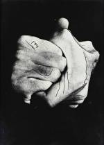 Ketty La Rocca. Hands, 1975. Pen and India ink over photograph, 22 x 15.5 cm. Copyright the estate of the artist. Courtesy Richard Saltoun Gallery.