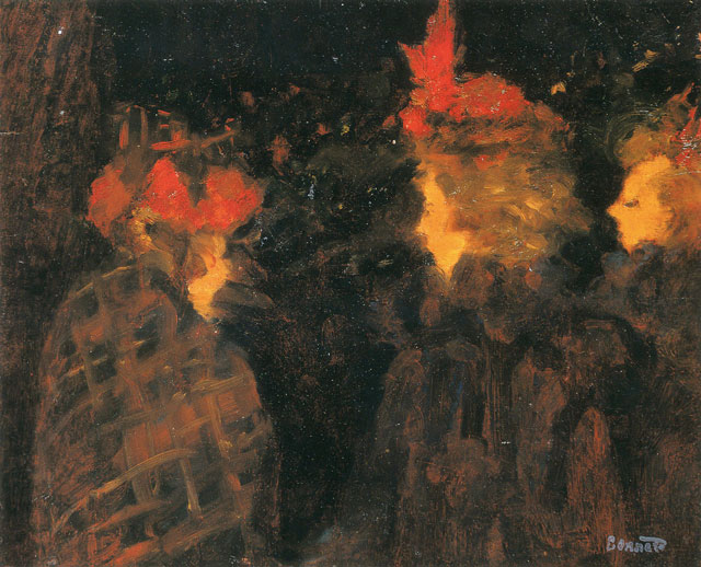 Pierre Bonnard. Les chapeaux rouges (The red hats), 1894. Oil on canvas, 28 x 33 cm. Private collection. © Adagp, Paris 2016. © Claude Almodovar.